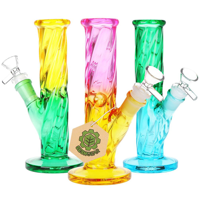 SeshGear Twist Ombre Straight Tube Glass Bong | 7.75" | 14mm F