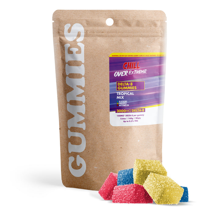 Chill Extreme Delta 8 Gummies Tropical Mix 150mg pouch