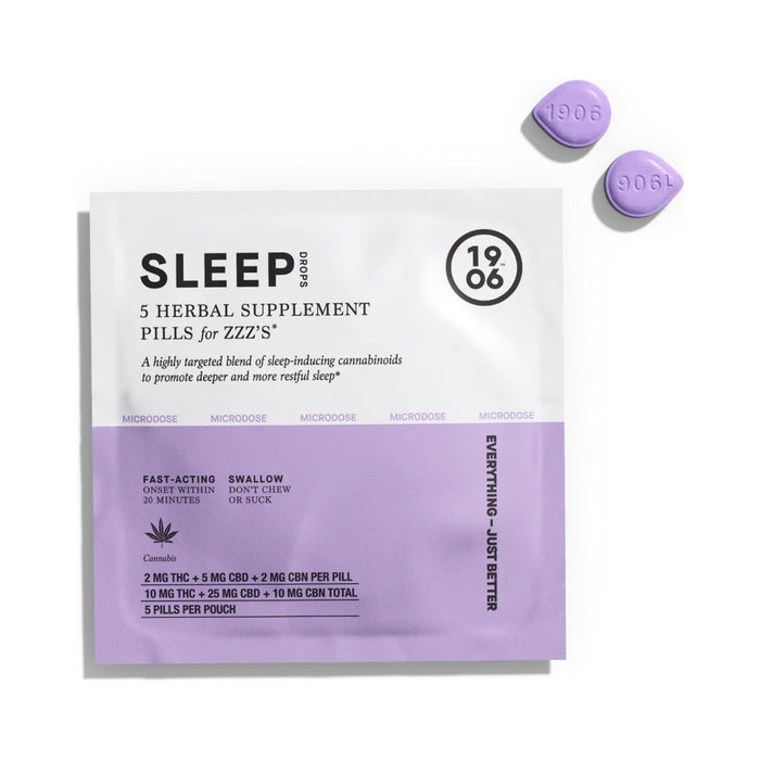 1906 Sleep Drops 2mg THC 5mg CBD and 2mg CBN Pills 5 Count pouch