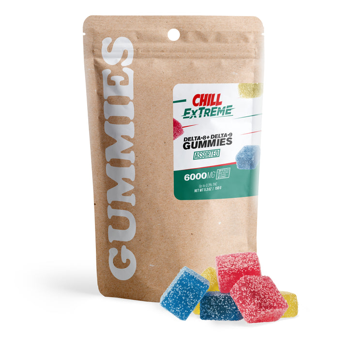 Chill Extreme Delta 8 + Delta 9 + THCP Mushroom Blend Gummies Mixed Fruits 200mg (30 Count) pack