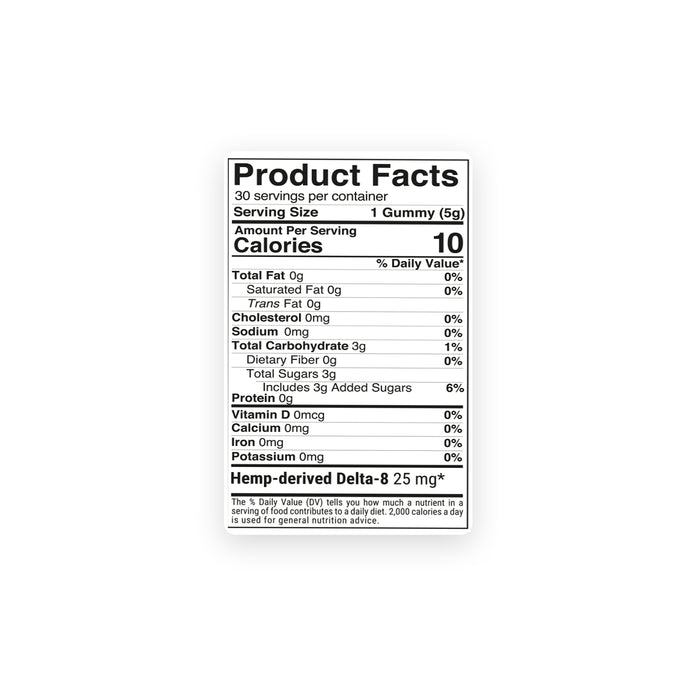 Chill Extreme Delta 8 Gummies Tropical Mix 25mg product facts