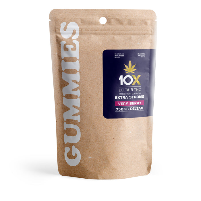 10X Delta 8 Gummies Very Berry 25mg (30 Count) pack
