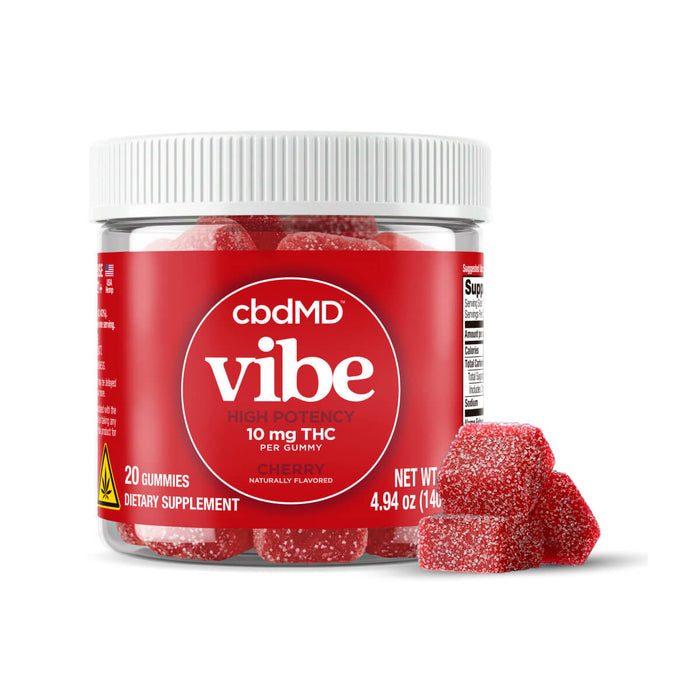 cbdMD Vibe Delta 9 THC and CBD Gummies 10mg (20 Count) Cherry