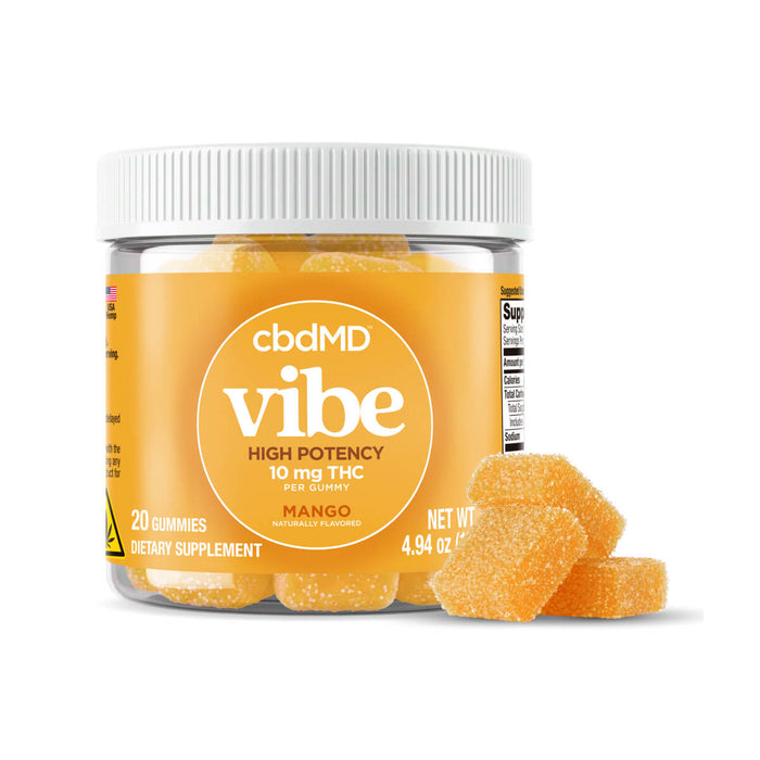 cbdMD Vibe Delta 9 THC and CBD Gummies 10mg (20 Count) Mango