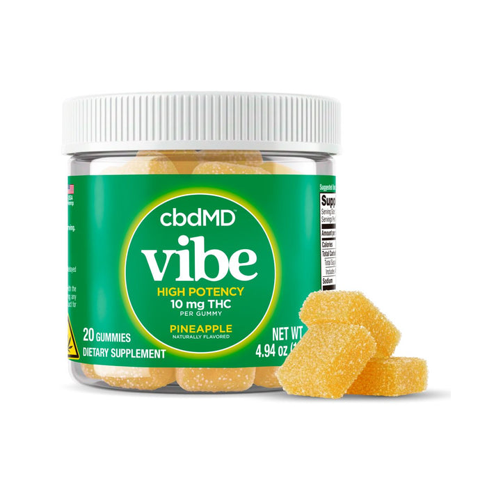 cbdMD Vibe Delta 9 THC and CBD Gummies 10mg (20 Count) Pineapple