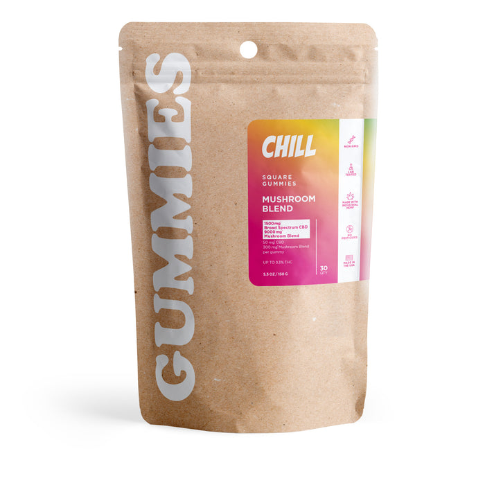 Chill Broad Spectrum CBD and Mushroom Blend Gummies 50mg (30 Count) pack