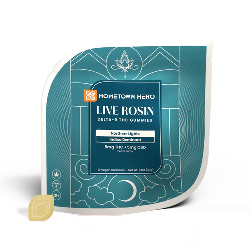 Hometown Hero Live Rosin Delta 9 + CBD Gummies Northern Lights 5mg (10 Count) | CBDdatabase.com
