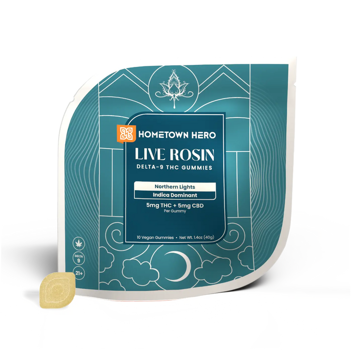 Hometown Hero Live Rosin Delta 9 + CBD Gummies Northern Lights 5mg (10 Count) | CBDdatabase.com