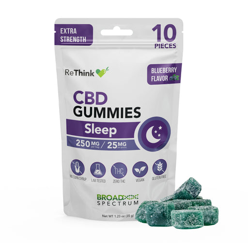 ReThink CBD Gummies for Sleep Blueberry 25mg (10 Count) | CBDdatabase.com