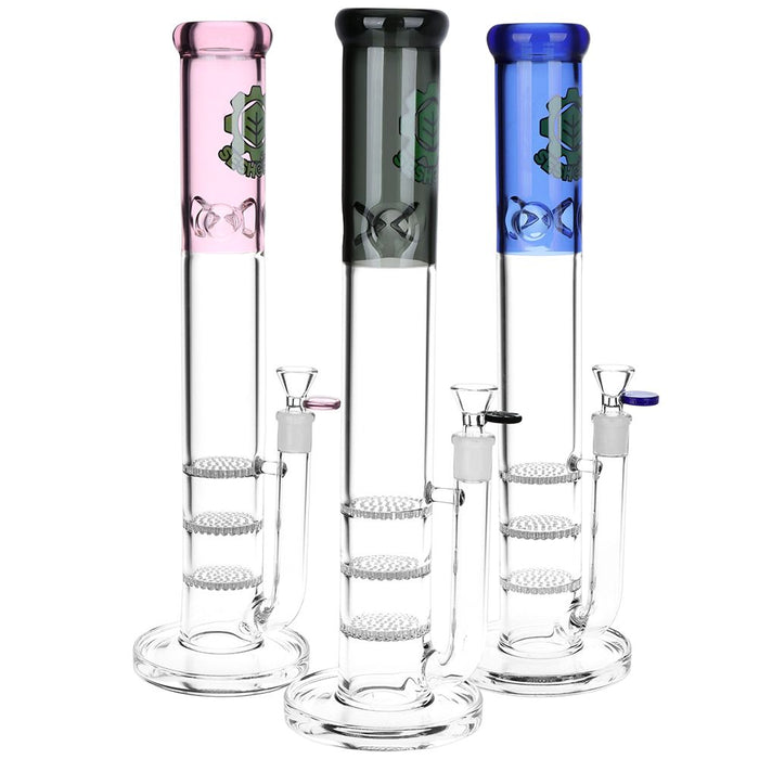 SeshGear Triple Honeycomb Perc Straight Tube Bong - 15" / 14mm F