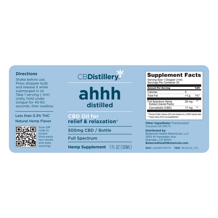 CBDistillery ahhh Distilled Full Spectrum CBD Oil 500mg 01 | CBDdatabase.com
