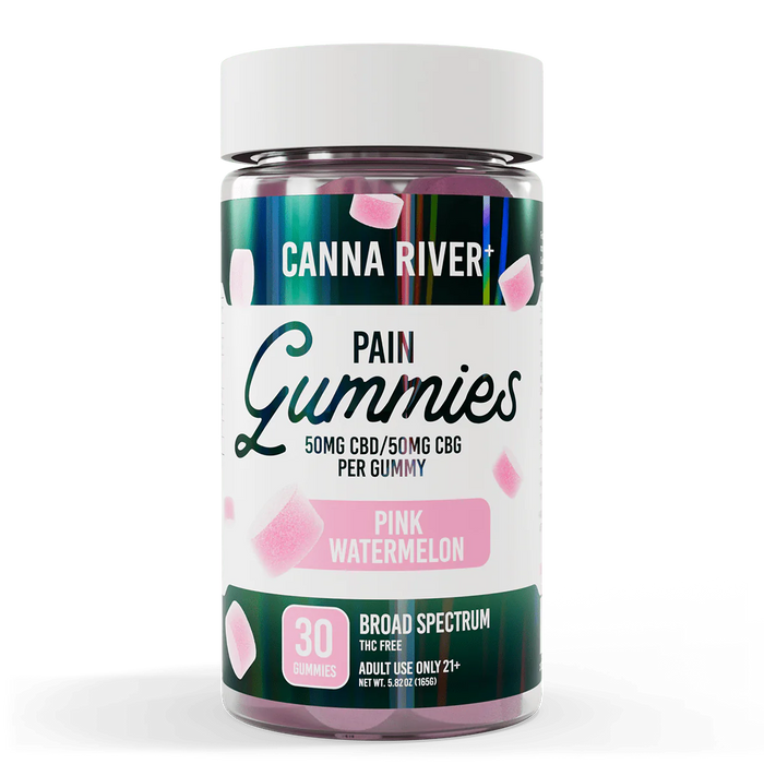 Canna River Pain Broad Spectrum CBD Gummies with CBG 100mg (30 Count) Pink Watermelon