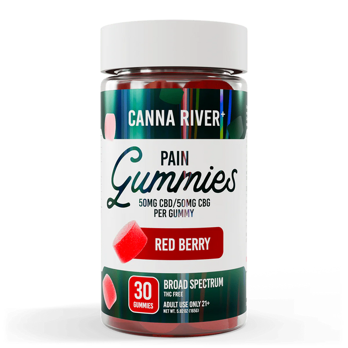 Canna River Pain Broad Spectrum CBD Gummies with CBG 100mg (30 Count) Red Berry