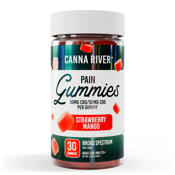 Canna River Pain Broad Spectrum CBD Gummies with CBG 100mg (30 Count) Strawberry Mango