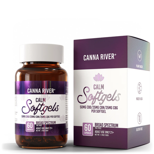 Canna River Calm Broad Spectrum CBD Softgels with CBN and CBG 100mg (60 Count)
