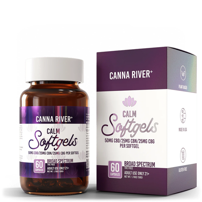 Canna River Calm Broad Spectrum CBD Softgels with CBN and CBG 100mg (60 Count)