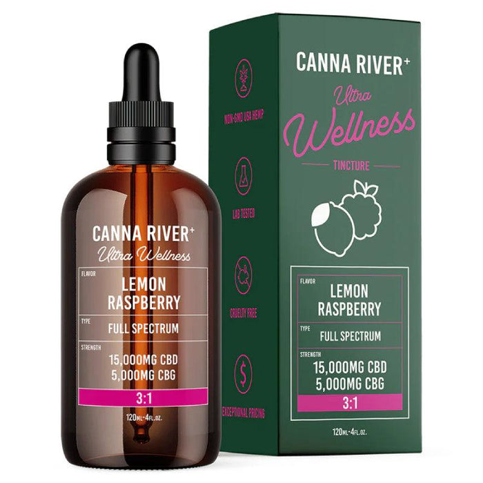Canna River Ultra Pain Full Spectrum CBD Oil with CBG 20000mg (120mL) Lemon Raspberry