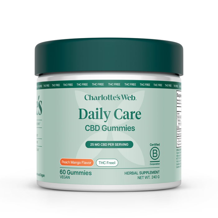 Charlotte's Web Daily Care THC Free CBD Gummies Mango Peach 15mg & 25mg (60 Count)