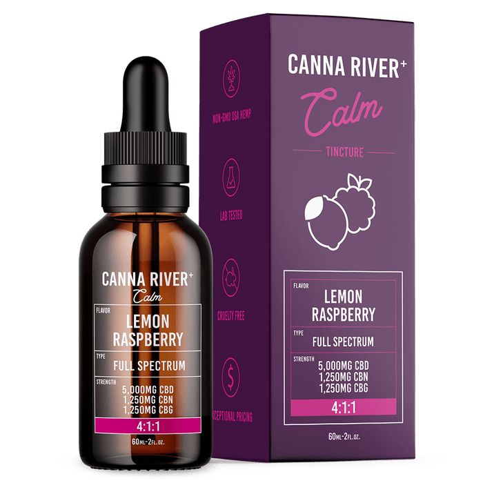 Canna River Calm Full Spectrum CBD Oil with CBN and CBG 5000mg (60mL) Lemon Raspberry
