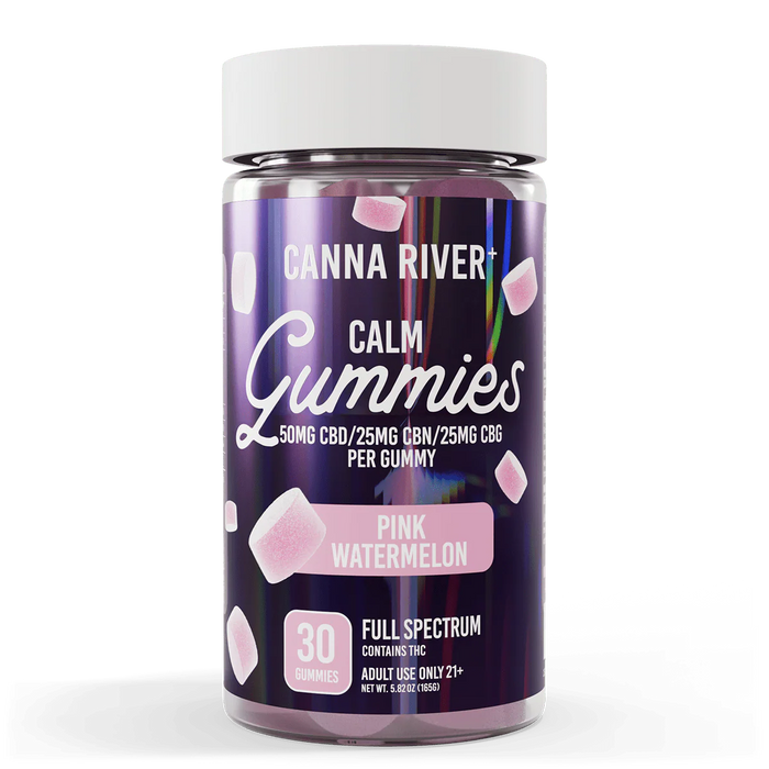 Canna River Calm Full Spectrum CBD Gummies with CBN and CBG 100mg (30 Count) Pink Watermelon