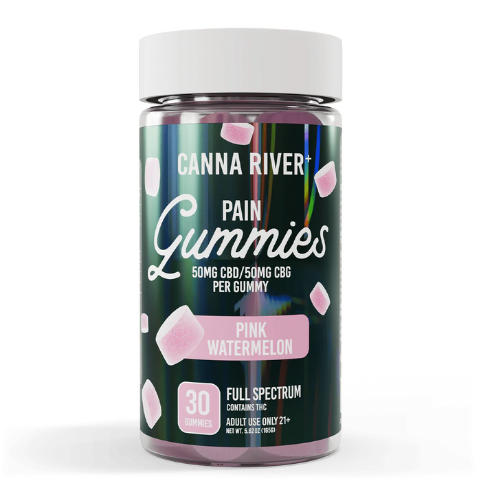 Canna River Pain Full Spectrum CBD Gummies with CBG 100mg (30 Count) Pink Watermelon