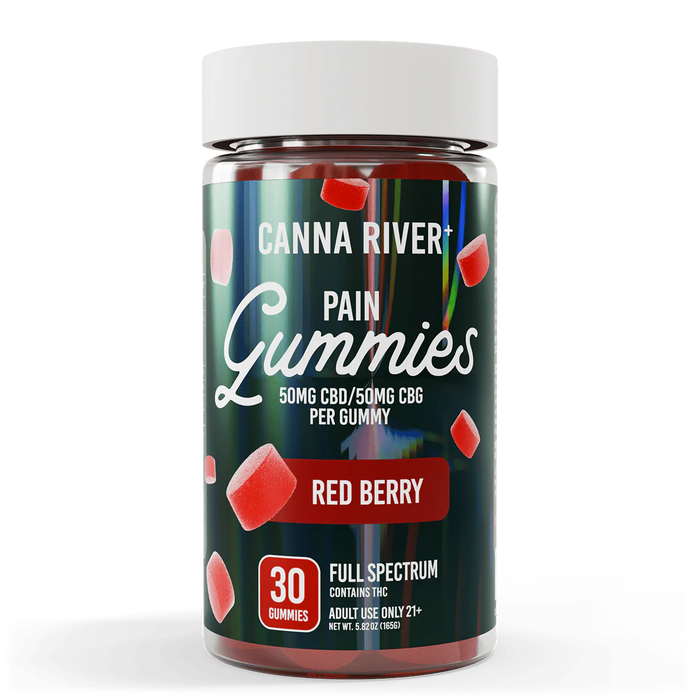 Canna River Pain Full Spectrum CBD Gummies with CBG 100mg (30 Count) Red Berry