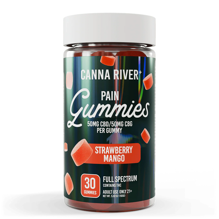 Canna River Pain Full Spectrum CBD Gummies with CBG 100mg (30 Count) Strawberry Mango