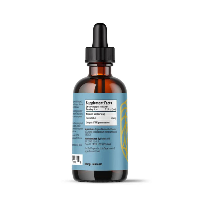 HempLucid THC-Free CBD MCT Oil bottle, back label | CBDdatabase.com