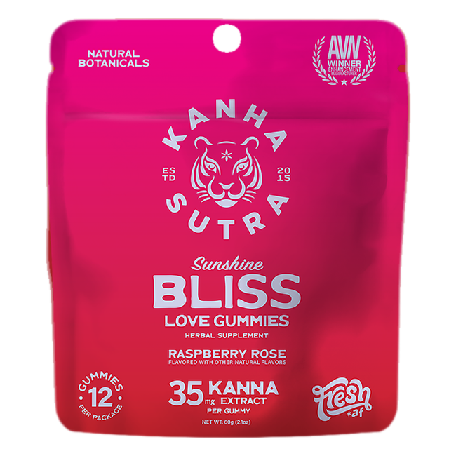 Kanha Sutra Sunshine Bliss Kanna Gummies Raspberry Rose 35mg 12 count pouch