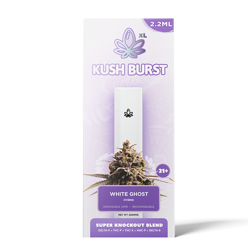 THC Vape Pen - Super Knockout Blend - White Ghost - Kush Burst   CBDdatabase.com