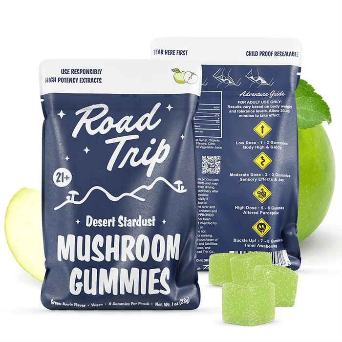 Magic Mushroom Gummies – Desert Stardust Green Apple – Road Trip - CBDdatabase.com