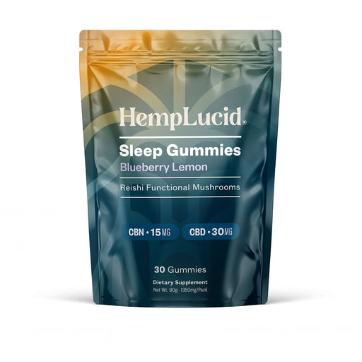 HempLucid Sleep Mushroom CBN Gummies Blueberry Lemon 30 count pouch, front | CBDdatabase.com
