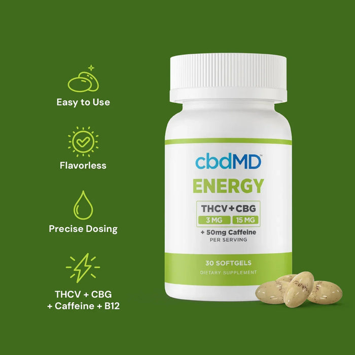 cbdMD THCV and CBG Energy Softgels with Caffeine (30 Count)