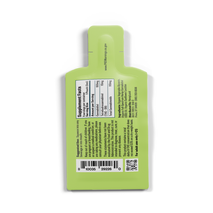 HempLucid Delta 9 THC Beverage Enhancer sachet, back label | CBDdatabase.com