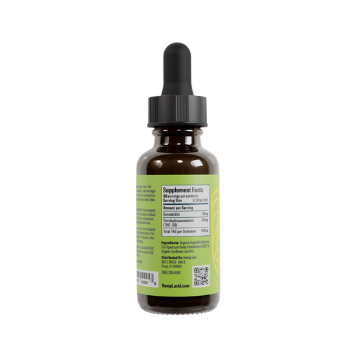 HempLucid Delta 9 THC Beverage Enhancer 30ml dropper bottle, label | CBDdatabase.com