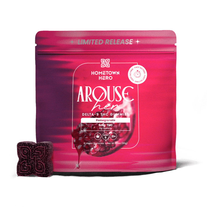 Hometown Hero Arouse Delta 9 Gummies Her Pomegranate 5mg (8 Count) | CBDdatabase.com