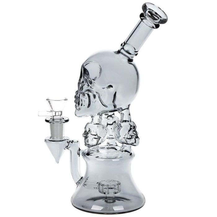 SeshGear Stacked Skulls Electroplated Glass Bong - 9" / 14mm F / Smoke