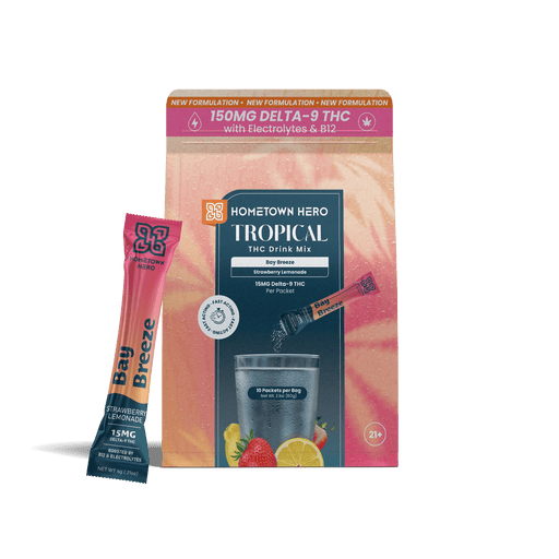 Hometown Hero Tropical THC Drink Mix Bay Breeze 15mg (10 Packets) | CBDdatabase.com