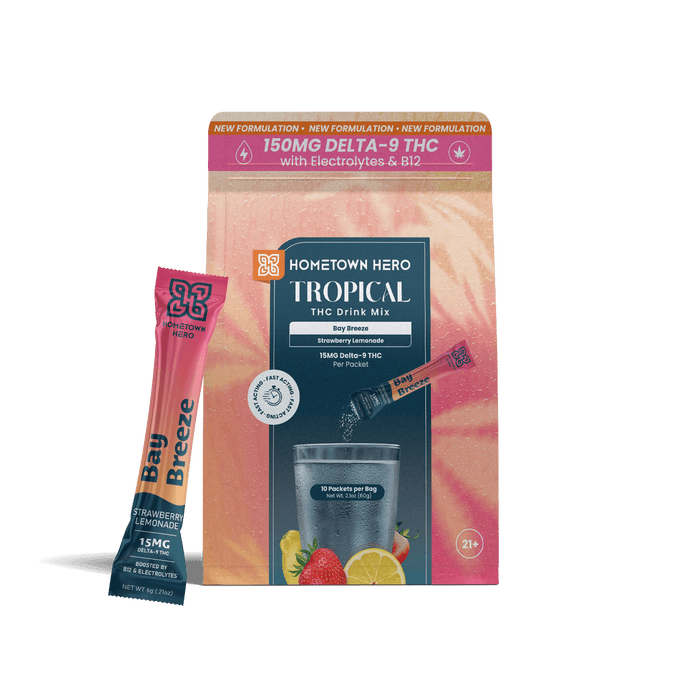 Hometown Hero Tropical THC Drink Mix Bay Breeze 15mg (10 Packets) | CBDdatabase.com
