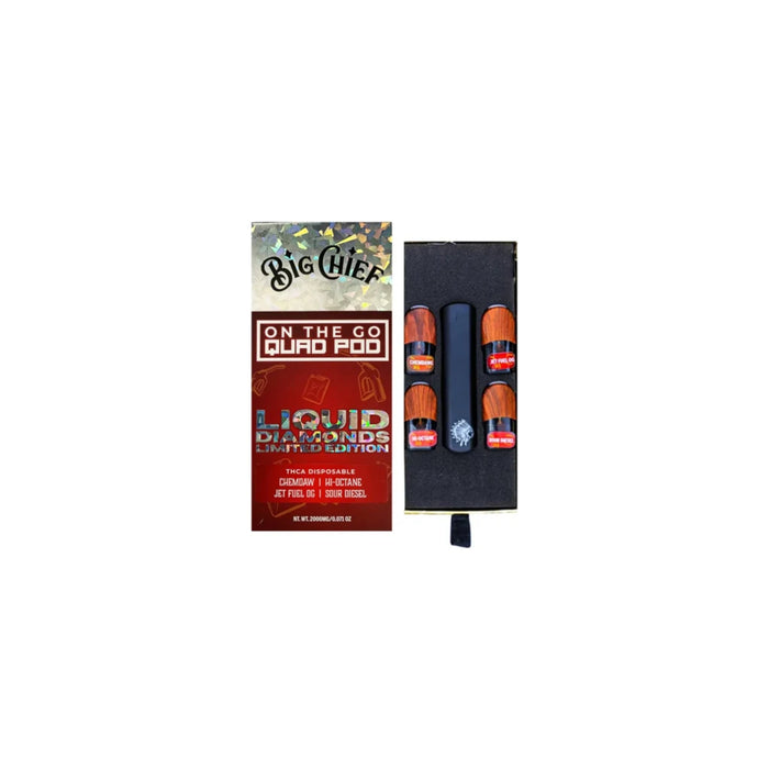 Big Chief Hemp THCA Liquid Diamonds Quad Pod Disposable Vape 2g (4 Pods) Chemdaw Edition