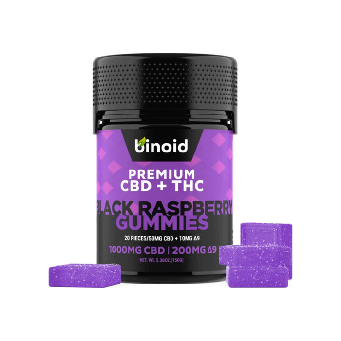 Binoid CBD and Delta 9 THC Gummies (20 Count) Black Raspberry