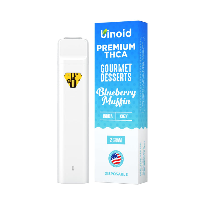 Binoid Gourmet Desserts THCA Disposable Vape 2g Blueberry Muffin front | CBDdatabase.com