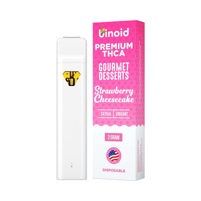 Binoid Gourmet Desserts THCA Disposable Vape 2g Strawberry Cheesecake front | CBDdatabase.com