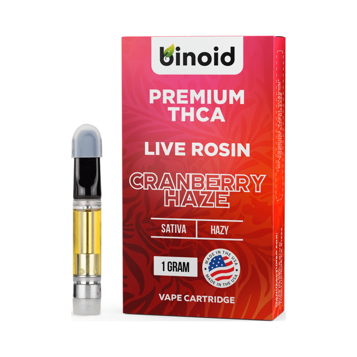 Binoid THCA Live Rosin Cartridge 1g Cranberry Haze front | CBDdatabase.com