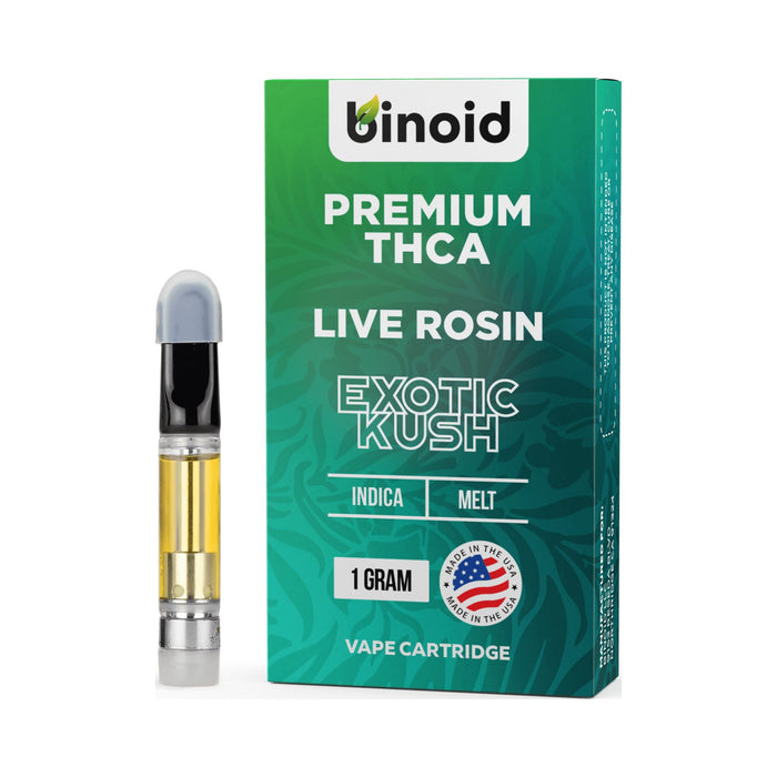 Binoid THCA Live Rosin Cartridge 1g Exotic Kush front | CBDdatabase.com