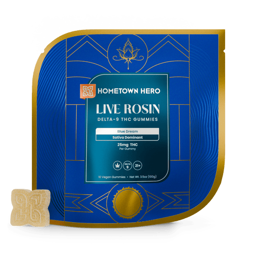 Hometown Hero Live Rosin Delta 9 Gummies Blue Dream 25mg (10 Count) | CBDdatabase.com