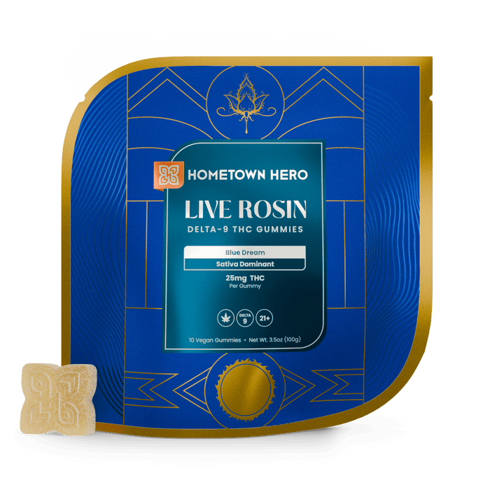 Hometown Hero Live Rosin Delta 9 Gummies Blue Dream 25mg (10 Count) | CBDdatabase.com