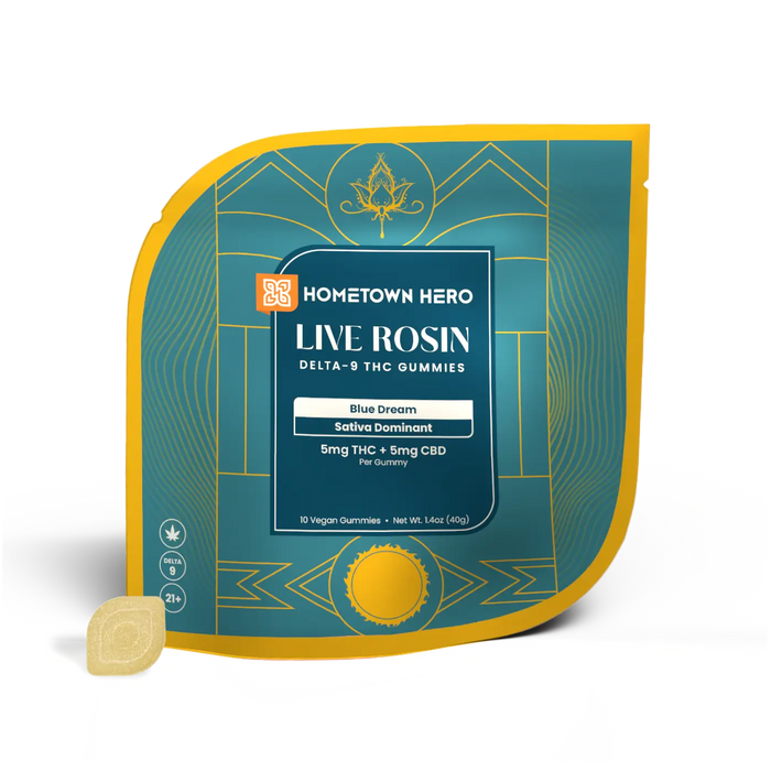 Hometown Hero Live Rosin Delta 9 + CBD Gummies Blue Dream 5mg (10 Count) | CBDdatabase.com