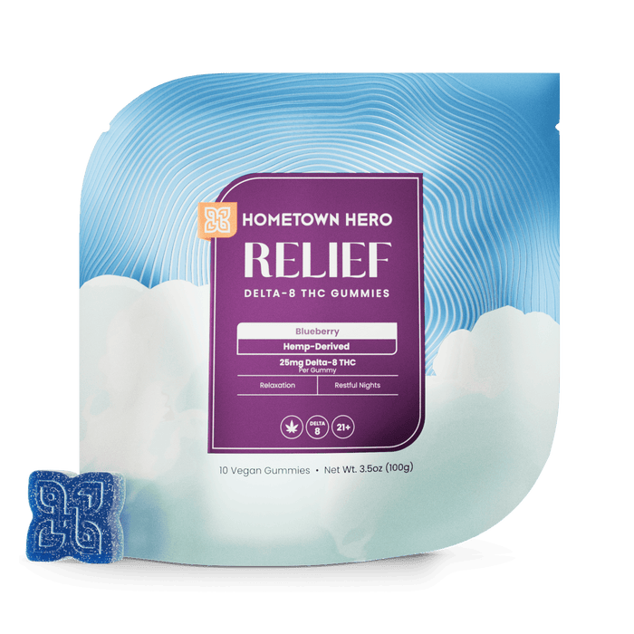 Hometown Hero Relief Delta 8 Gummies Blueberry 25mg (10 Count) | CBDdatabase.com