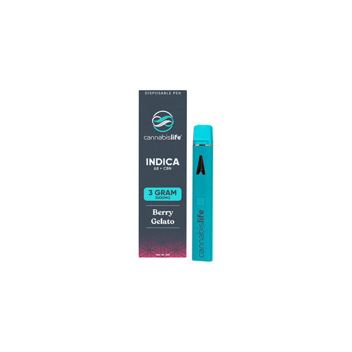 Cannabis Life Delta 8 and CBN Disposable Vape 3g Berry Gelato box and pen